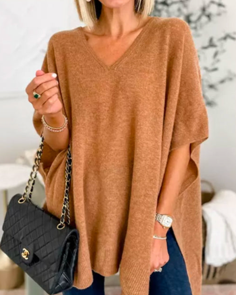 Erica™ | Relaxed V-Neck Poncho Sweater