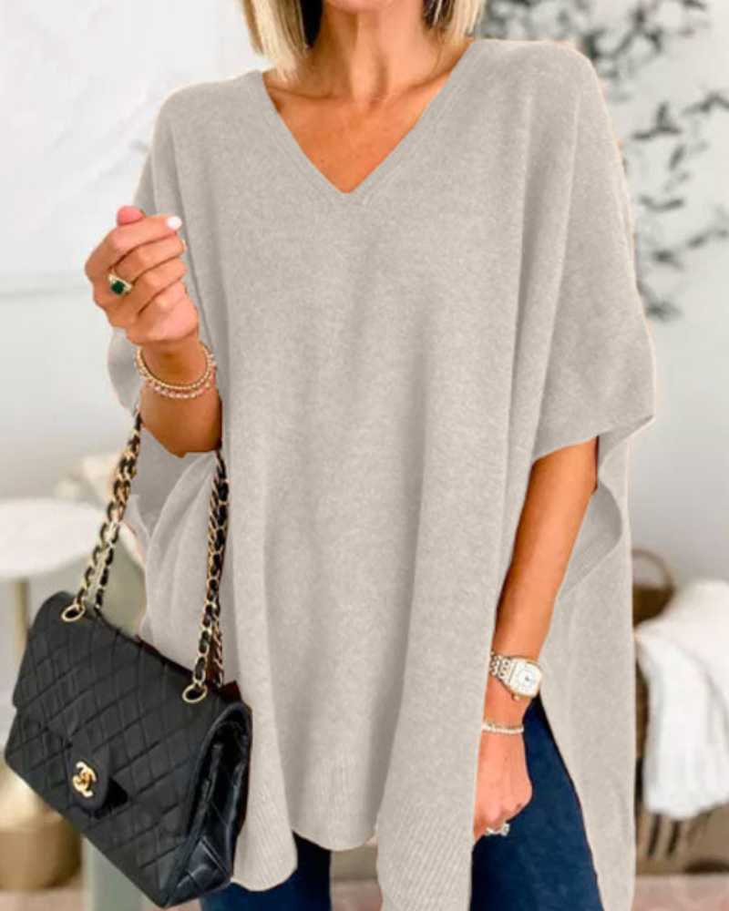 Erica™ | Relaxed V-Neck Poncho Sweater