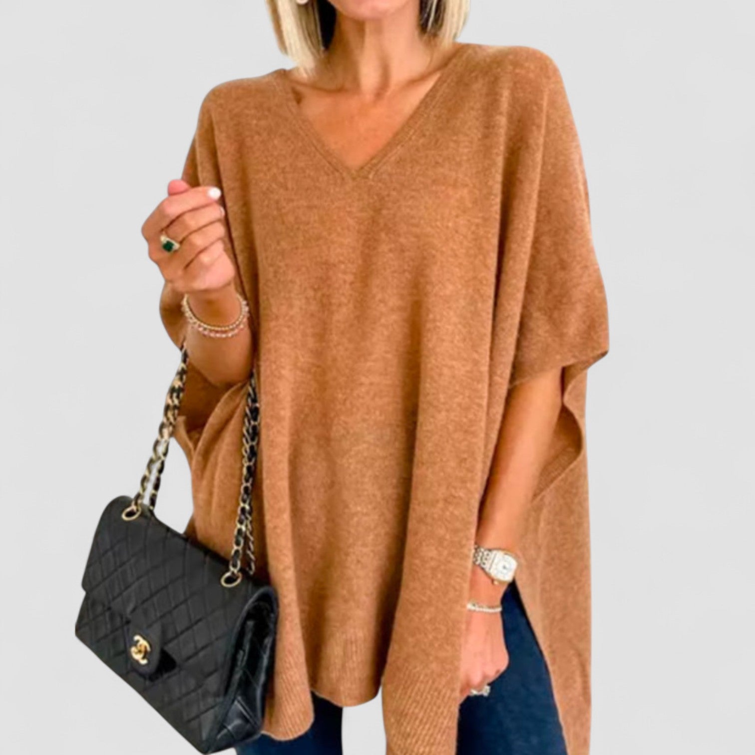 Erica™ | Relaxed V-Neck Poncho Sweater