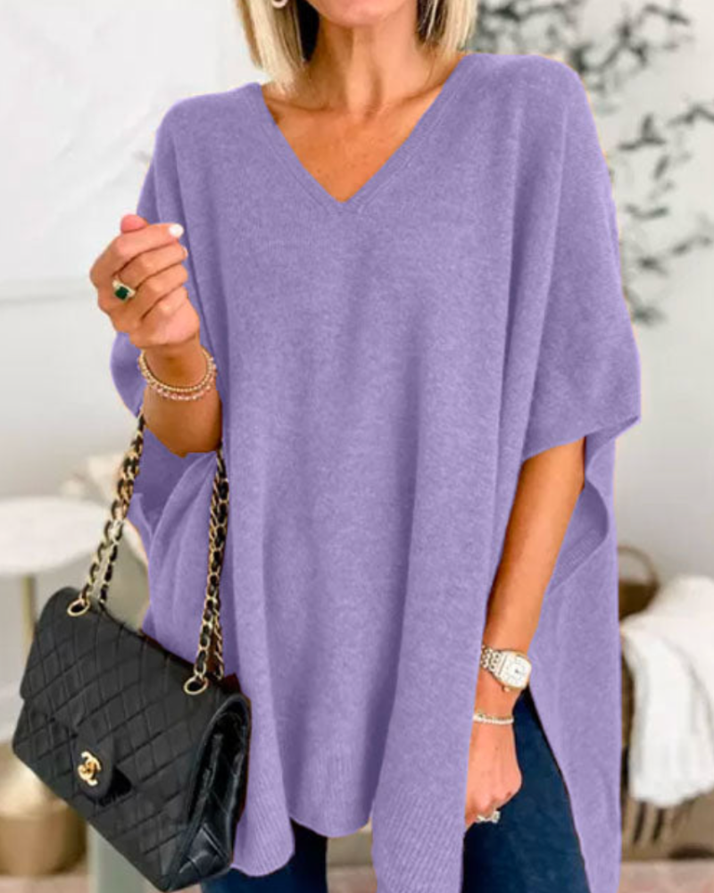 Erica™ | Relaxed V-Neck Poncho Sweater