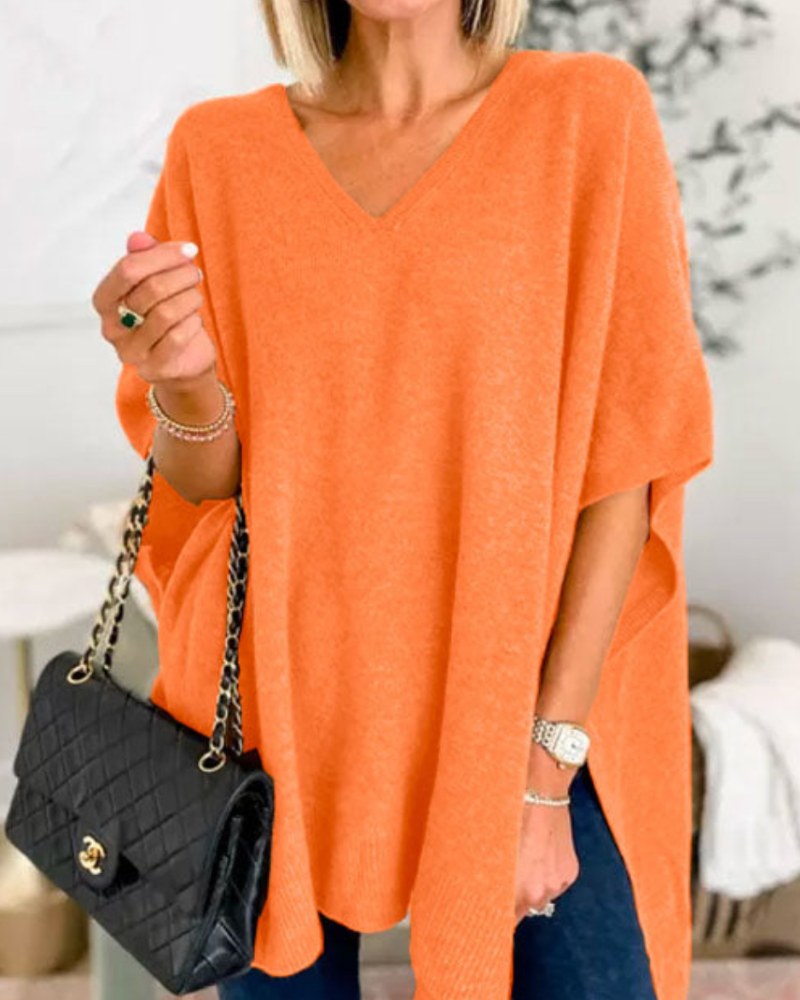 Erica™ | Relaxed V-Neck Poncho Sweater