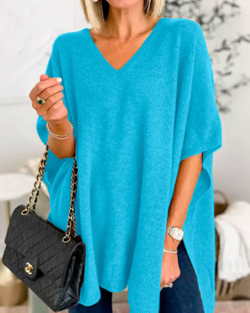 Erica™ | Relaxed V-Neck Poncho Sweater