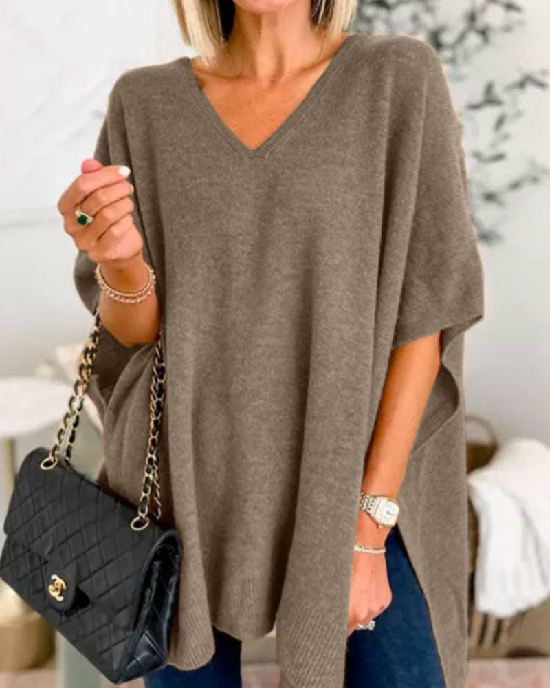 Erica™ | Relaxed V-Neck Poncho Sweater