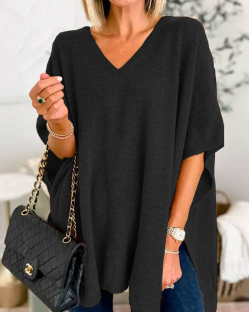 Erica™ | Relaxed V-Neck Poncho Sweater
