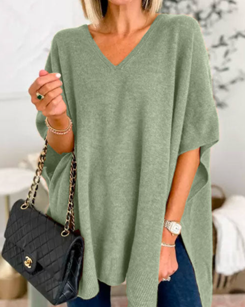 Erica™ | Relaxed V-Neck Poncho Sweater