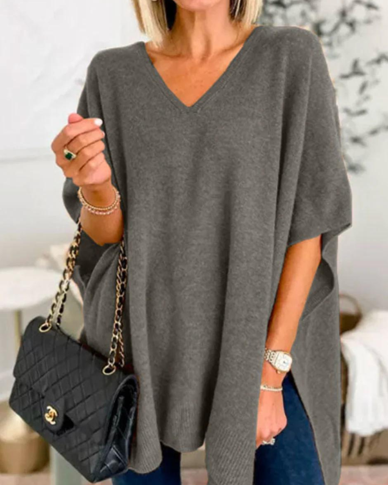 Erica™ | Relaxed V-Neck Poncho Sweater