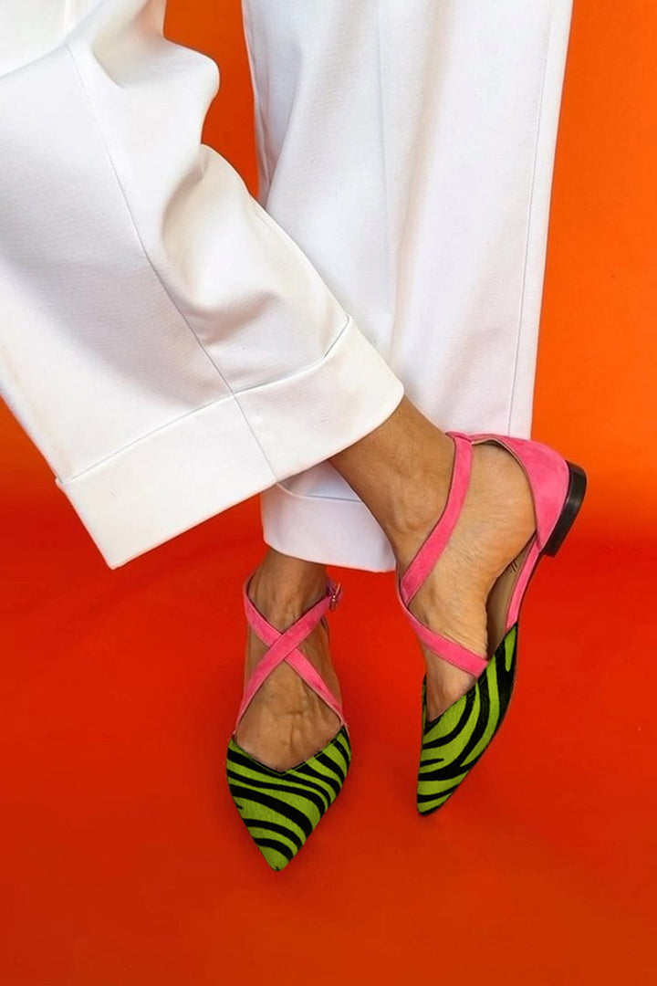 Zarella | Flat Sandals with Zebra Pattern and Crossed Ankle Straps